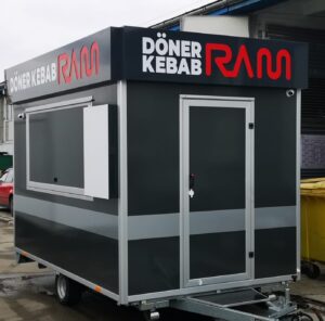 Podświetlany kaseton reklamowy dla budki gastronomicznej.